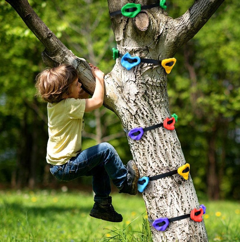 Kids Climbing Holds and Ratchet Straps - Tree-Mounted Ninja Climbing Adventure Kit
