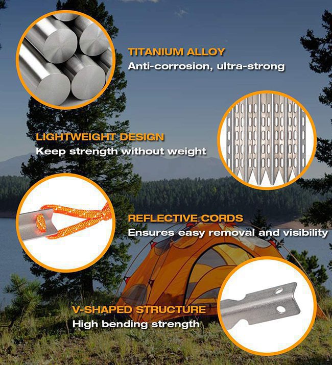Titanium V-Shaped Tent Pegs: Lightweight Strength for Ultra-Light Hiking - Image 3