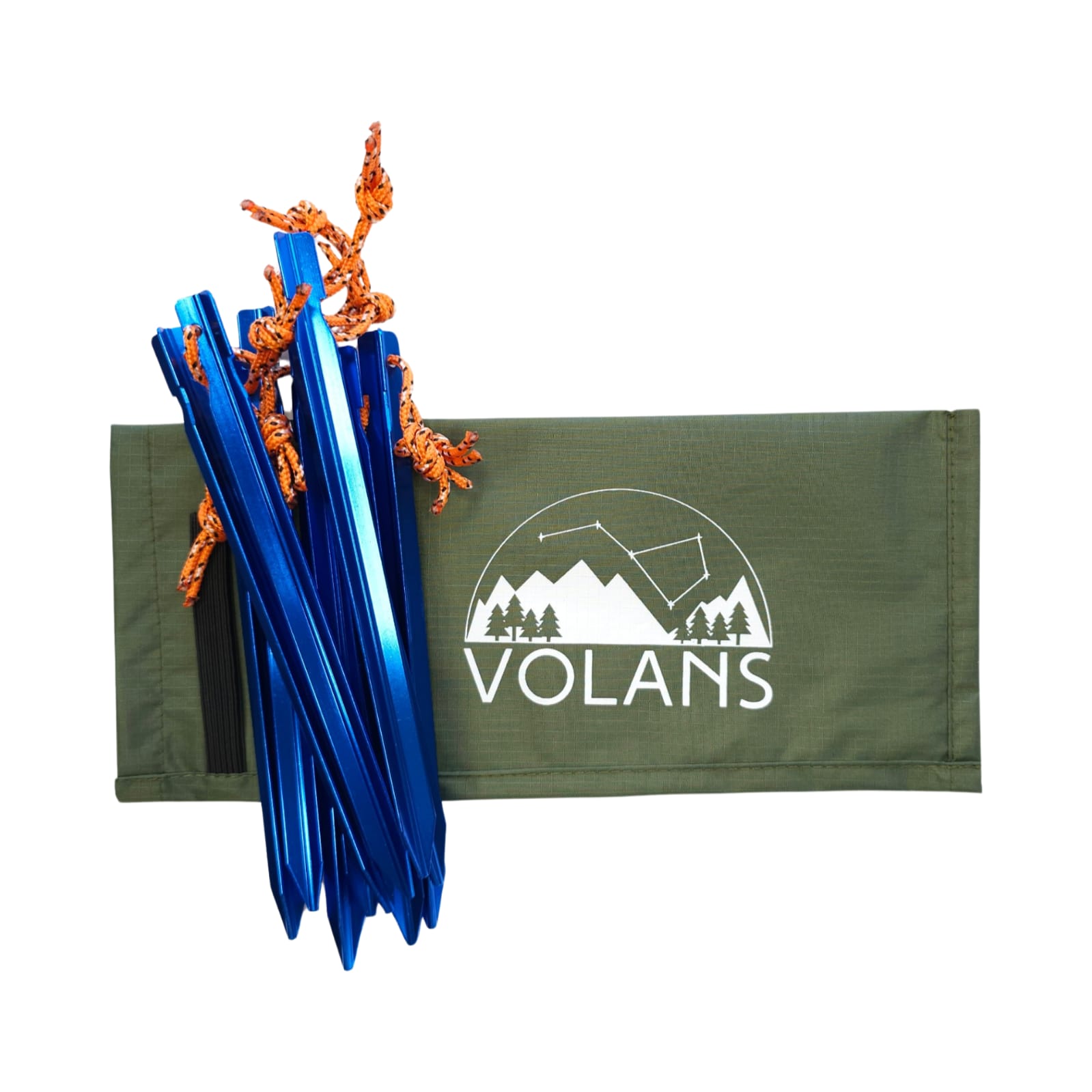 Blue aluminium Y-shaped tent stakes with pull cord