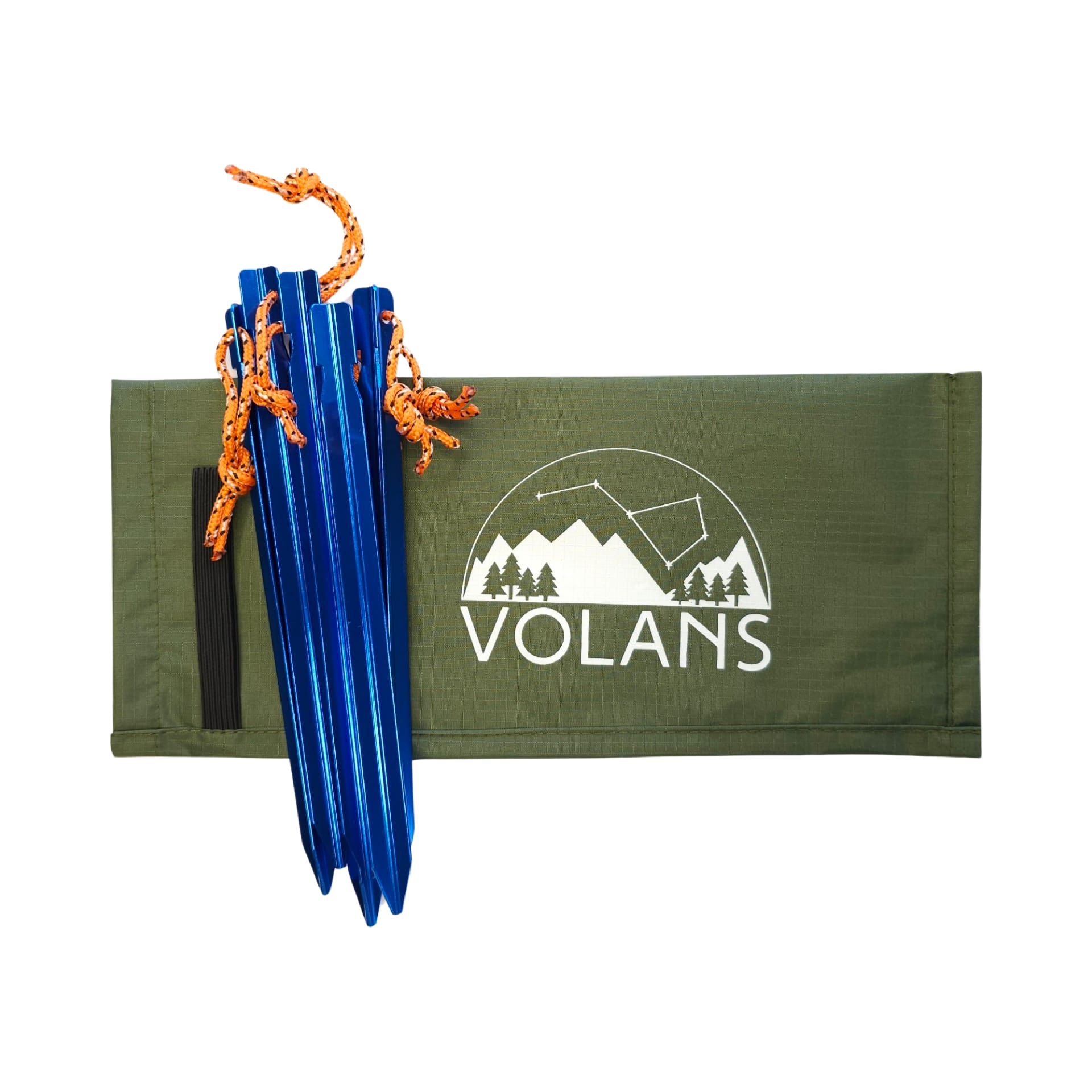 Blue aluminium Y-shaped tent stakes with pull cord