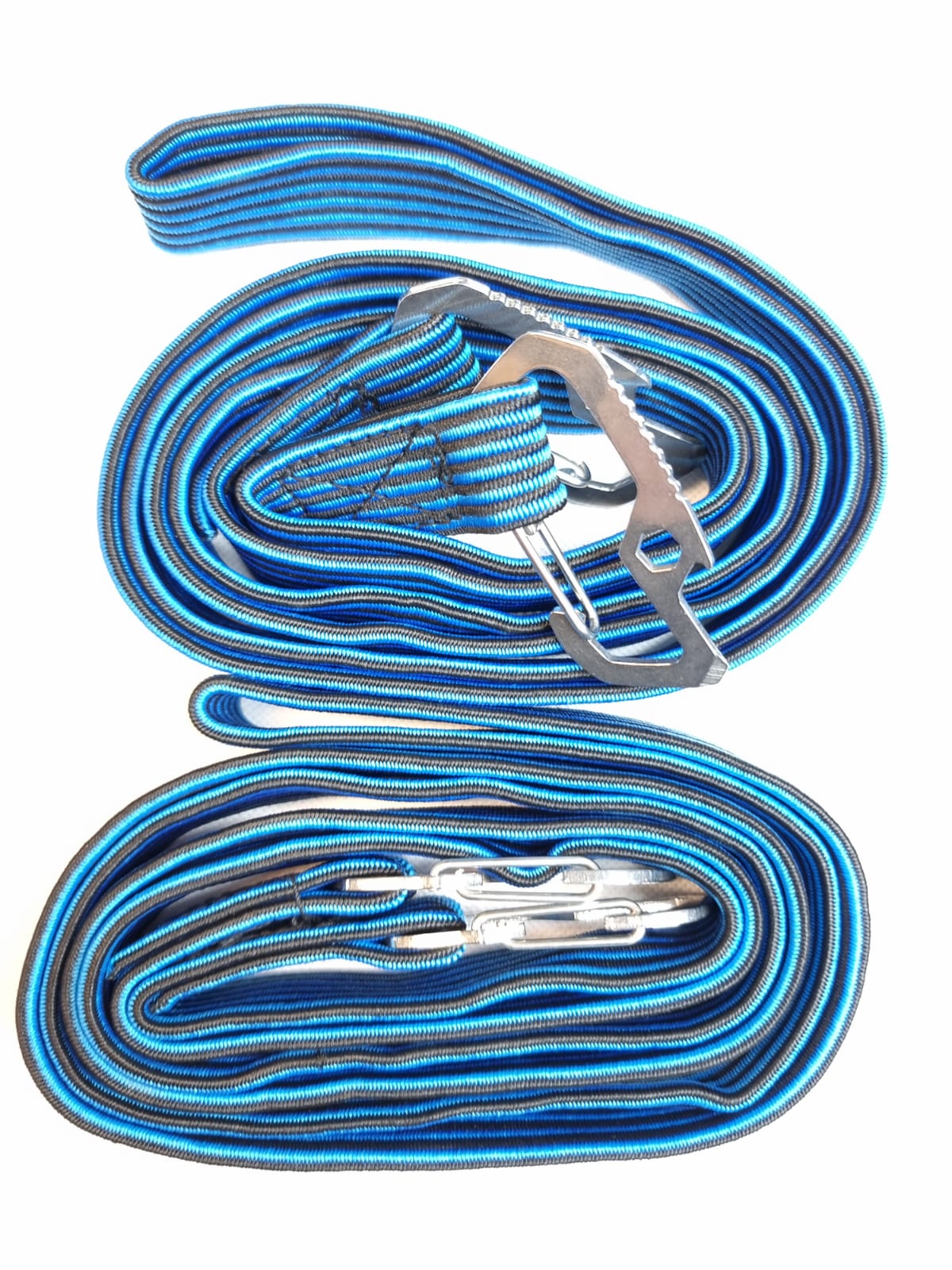 Premium blue bungee cords with carabiners