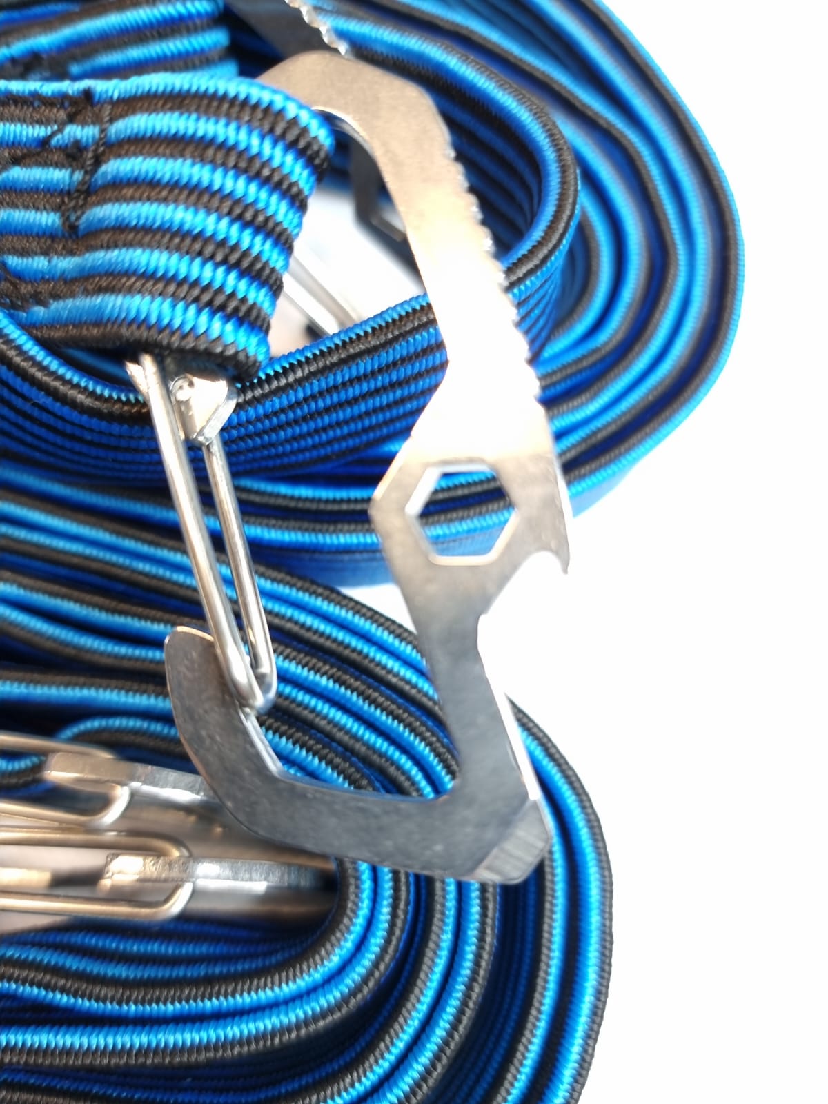 Premium blue bungee cords with carabiners