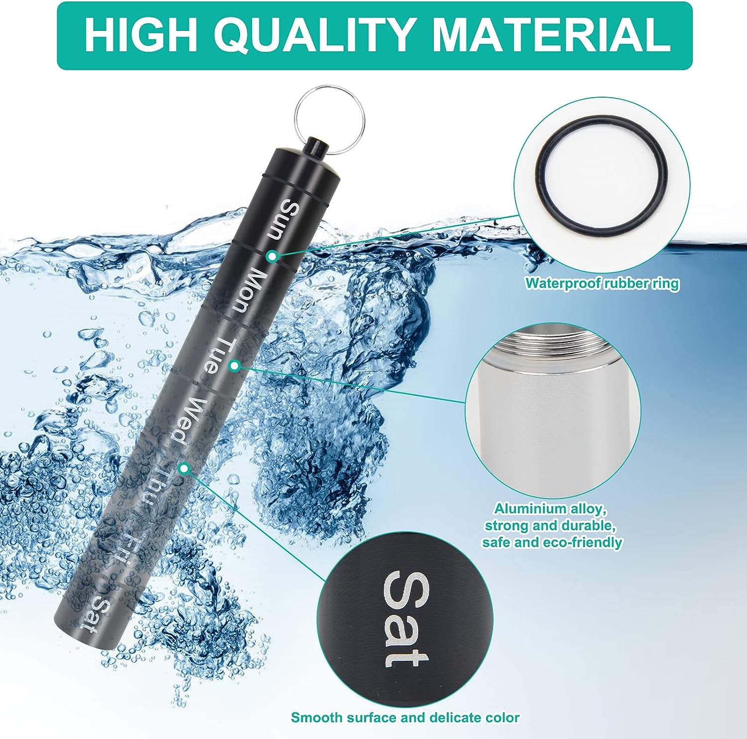 Portable Pill Case Keychain for Weekly Pill Organization | Aluminium & Waterproof - Image 6