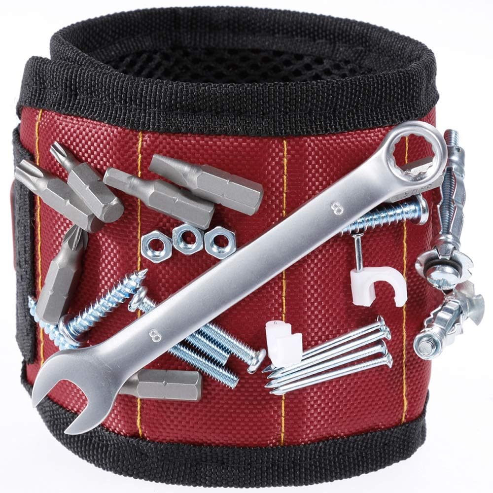 Magnetic Wristband - 5 Powerful Magnets for Holding Screws, Nails, Bolts, Drill Bits, Fasteners, Scissors, and Other Small Tools