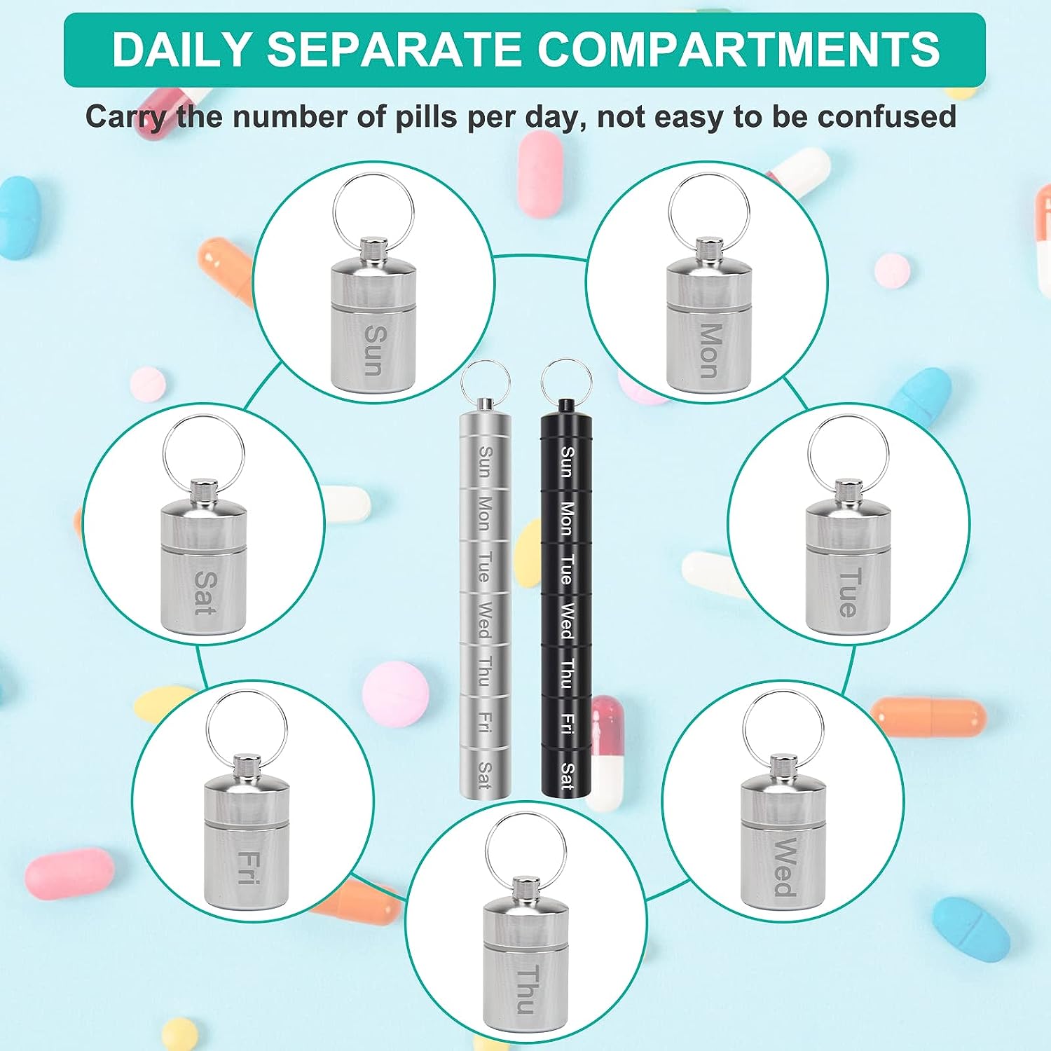 Portable Pill Case Keychain for Weekly Pill Organization | Aluminium & Waterproof - Image 5
