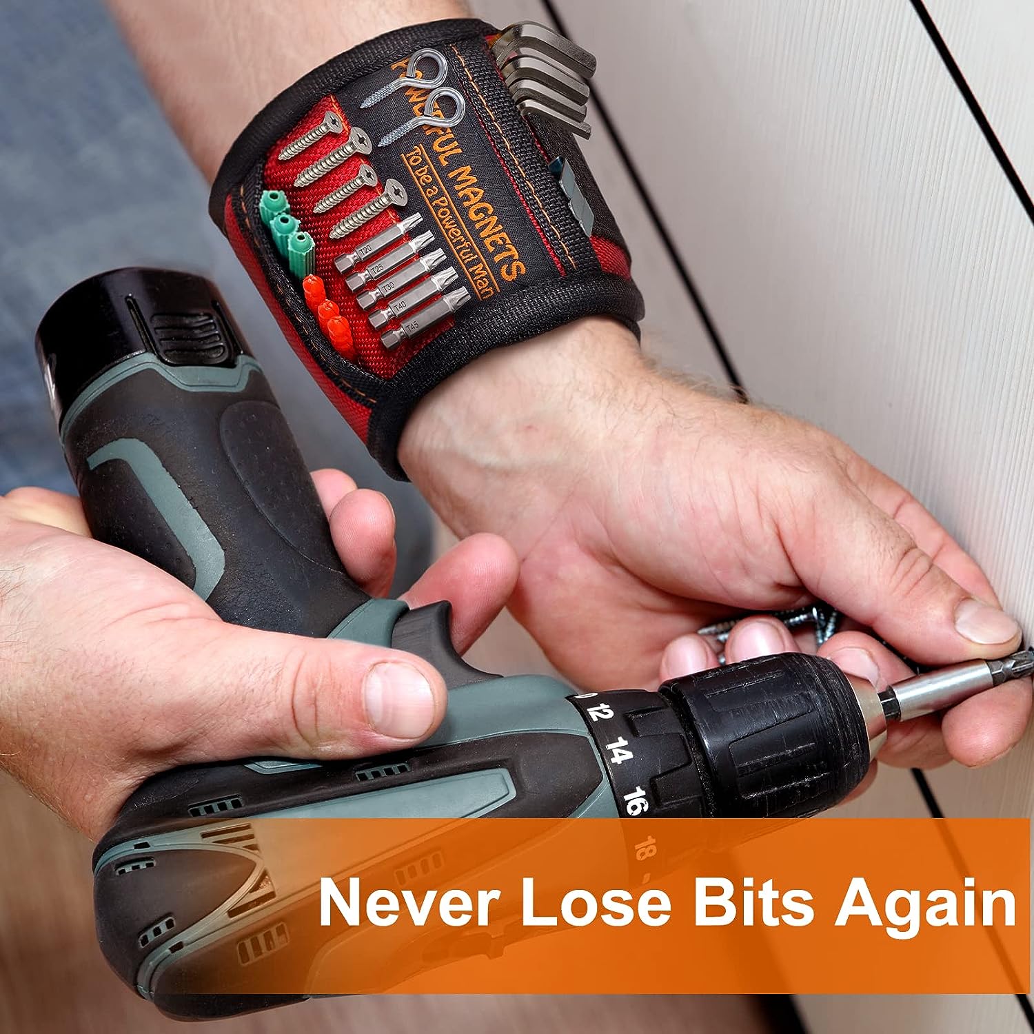 Magnetic Wristband - 5 Powerful Magnets for Holding Screws, Nails, Bolts, Drill Bits, Fasteners, Scissors, and Other Small Tools - Image 5