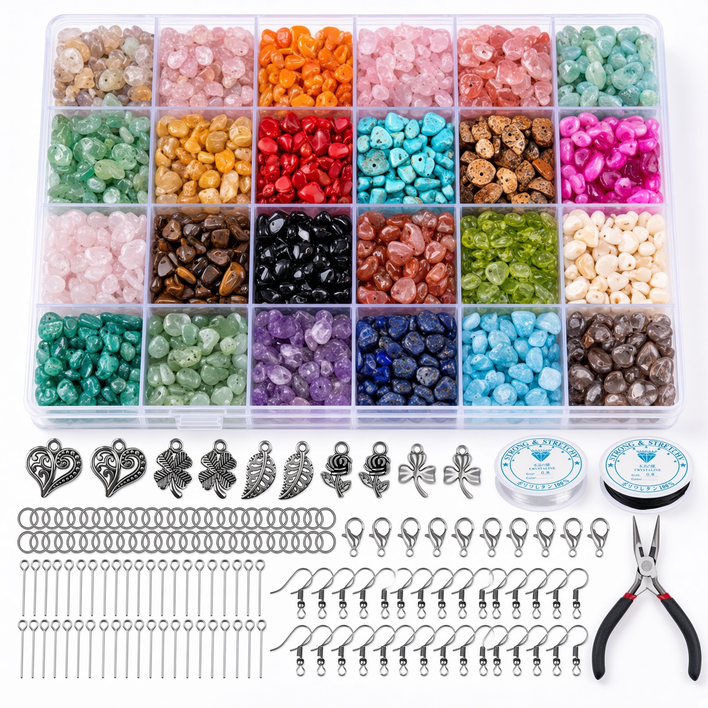 DIY Crystal Jewellery Making Kit – 900pcs 24-Colour Gemstone Chips + Tools