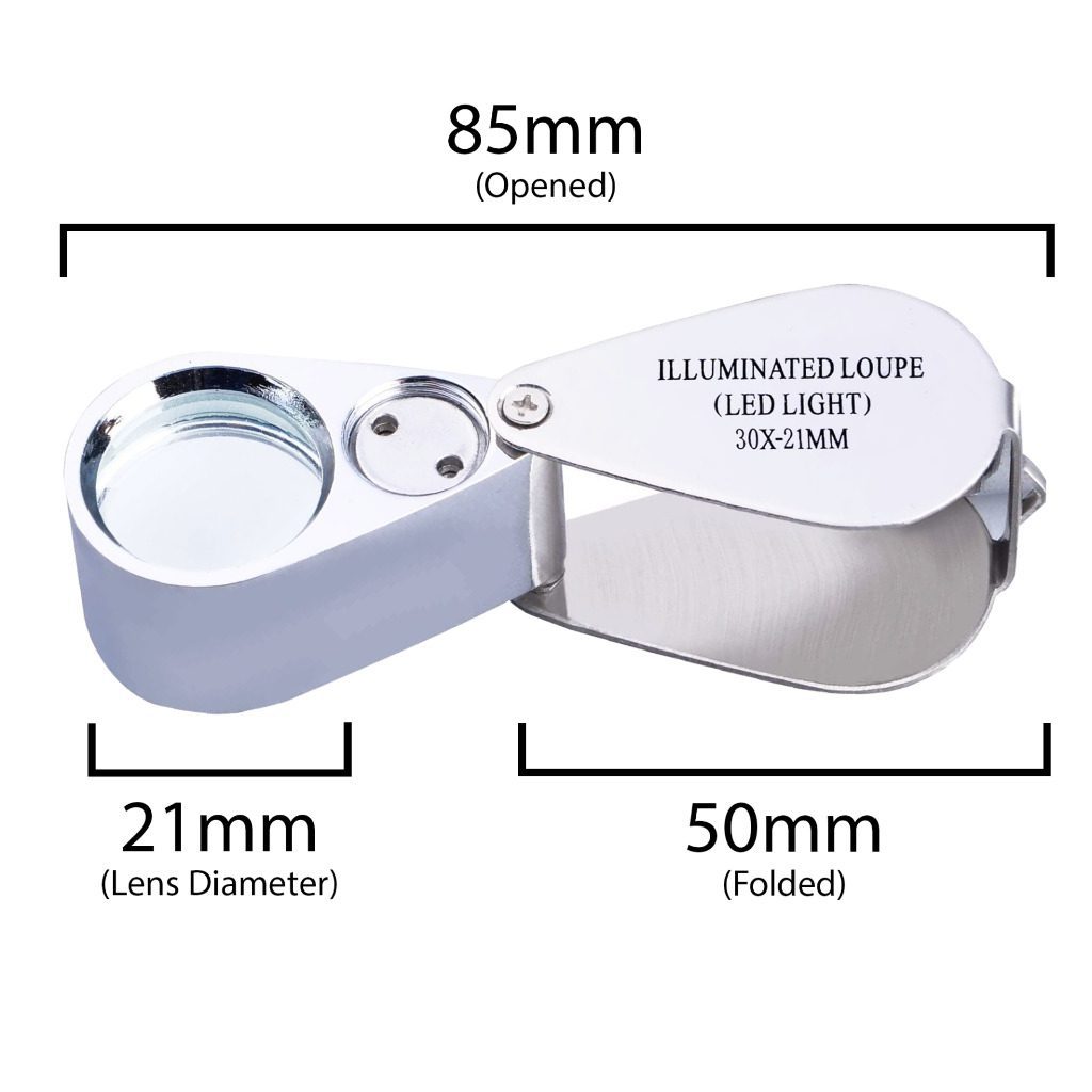 Pineapple 30X Jewelers Loupe Magnifier with Light Foldable Pocket  Magnifying Glass Jewelry Eye Loop for Jewelers, Gems, Diamonds, Plants,  Coins (Metal)