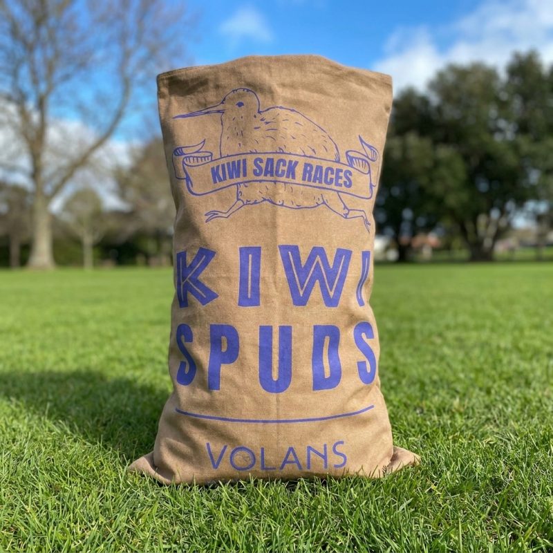 Kiwi Spuds Race Sacks – Upgraded Canvas Potato Sack Race Bags (60x100cm, Kiwi Theme, NZ Designed)