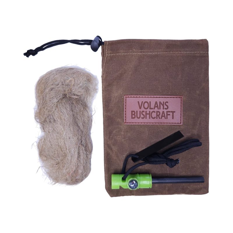 Glow-in-the-Dark Ferro Rod with Bushcraft bag & Jute tinder bundle