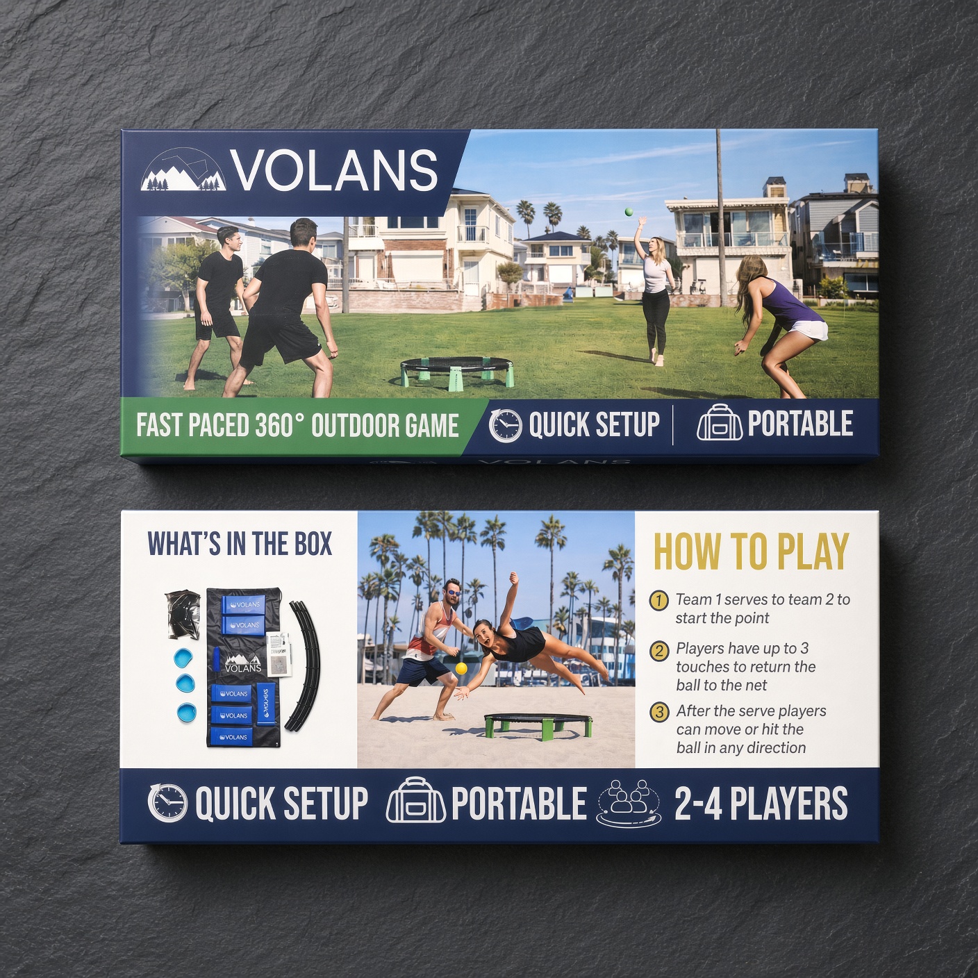 Volans Roundnet Game Set | Blue or Green | 3 Balls & Case