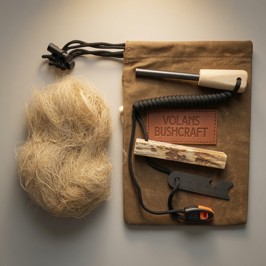 Fatwood Ferrocerium Rod with Waxed Canvas Bag & Jute Tinder