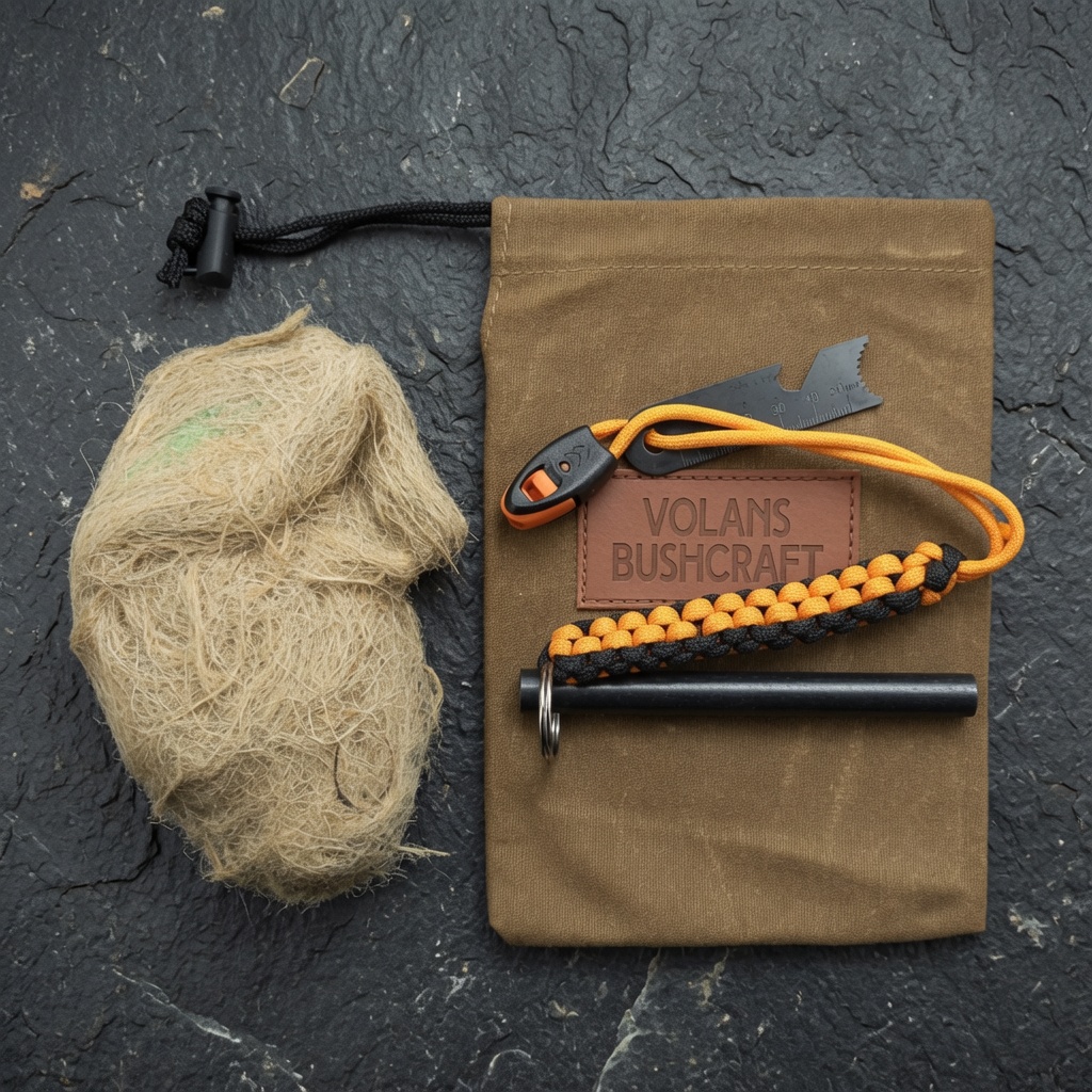 Ferro Rod Striker with Paracord, Whistle, Bushcraft Bag & Tinder Bundle