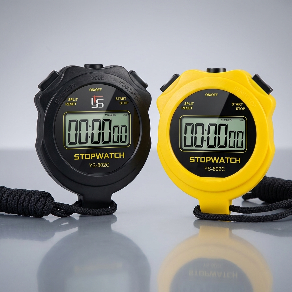 Digital Stopwatch YS-802C — Quiet, No Alarm (Black or Yellow)