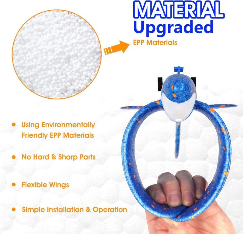 Blue Airplane Launcher Toy, 22cm Foam Glider LED Plane - Kids ages 4-12 - Image 3