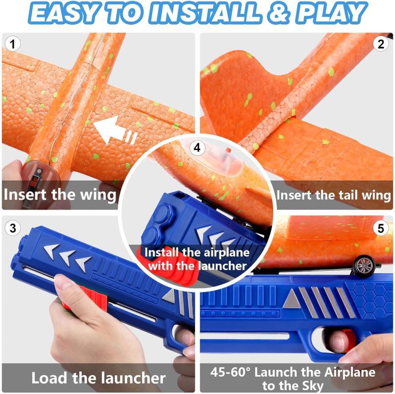 Blue Airplane Launcher Toy, 22cm Foam Glider LED Plane - Kids ages 4-12 - Image 4
