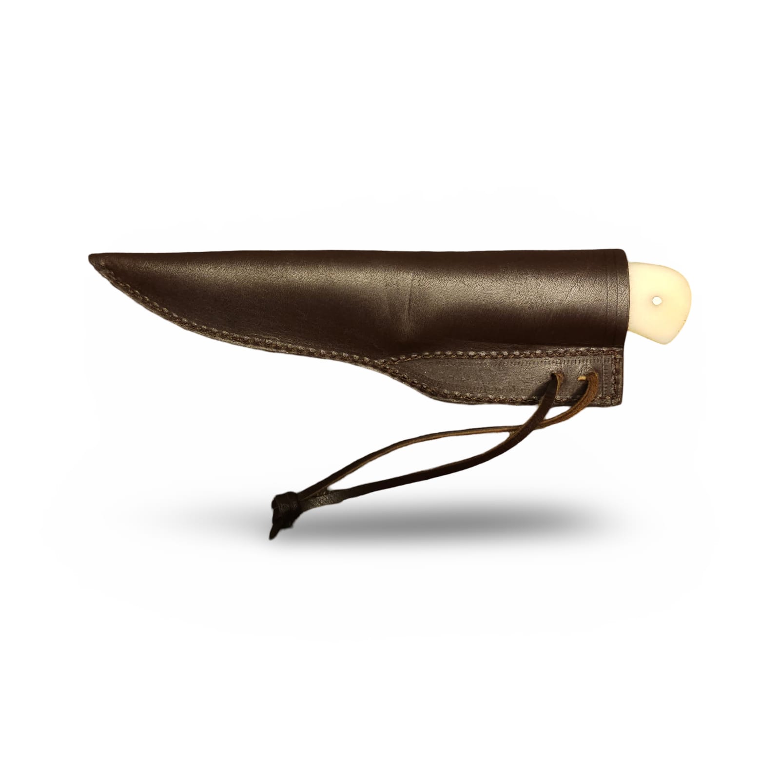 Damascus Hunting Knife – Camel Bone Handle, 21cm Overall Length, with Cowhide Leather Scabbard
