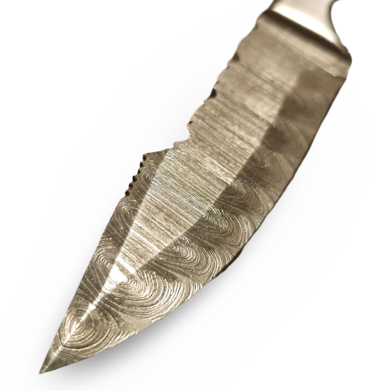 Damascus Hunting Knife – Camel Bone Handle, 21cm Overall Length, with Cowhide Leather Scabbard - Image 5