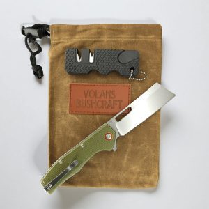 Drop Point Wide Blade Pocket Knife with Knife sharpener & Bushcraft bag