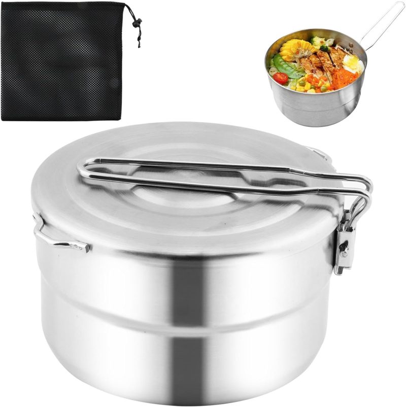 Premium Camping Pot - Stainless Steel with Lid and Folding Handle
