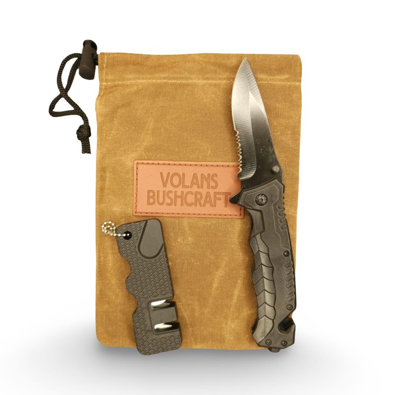 Tactical Folding Knife with Knife Sharpener & Bushcraft bag