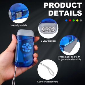 Hand Crank Emergency Flashlight: (Blue, Green, or Red)