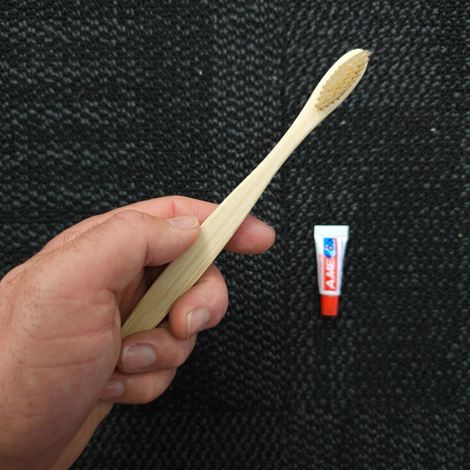 Bamboo toothbrush and toothpaste tube travel set