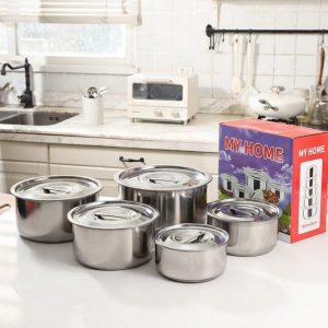 Stainless Steel Nesting Camping Pot Set – 5-Piece with Lids (16cm to 24cm)