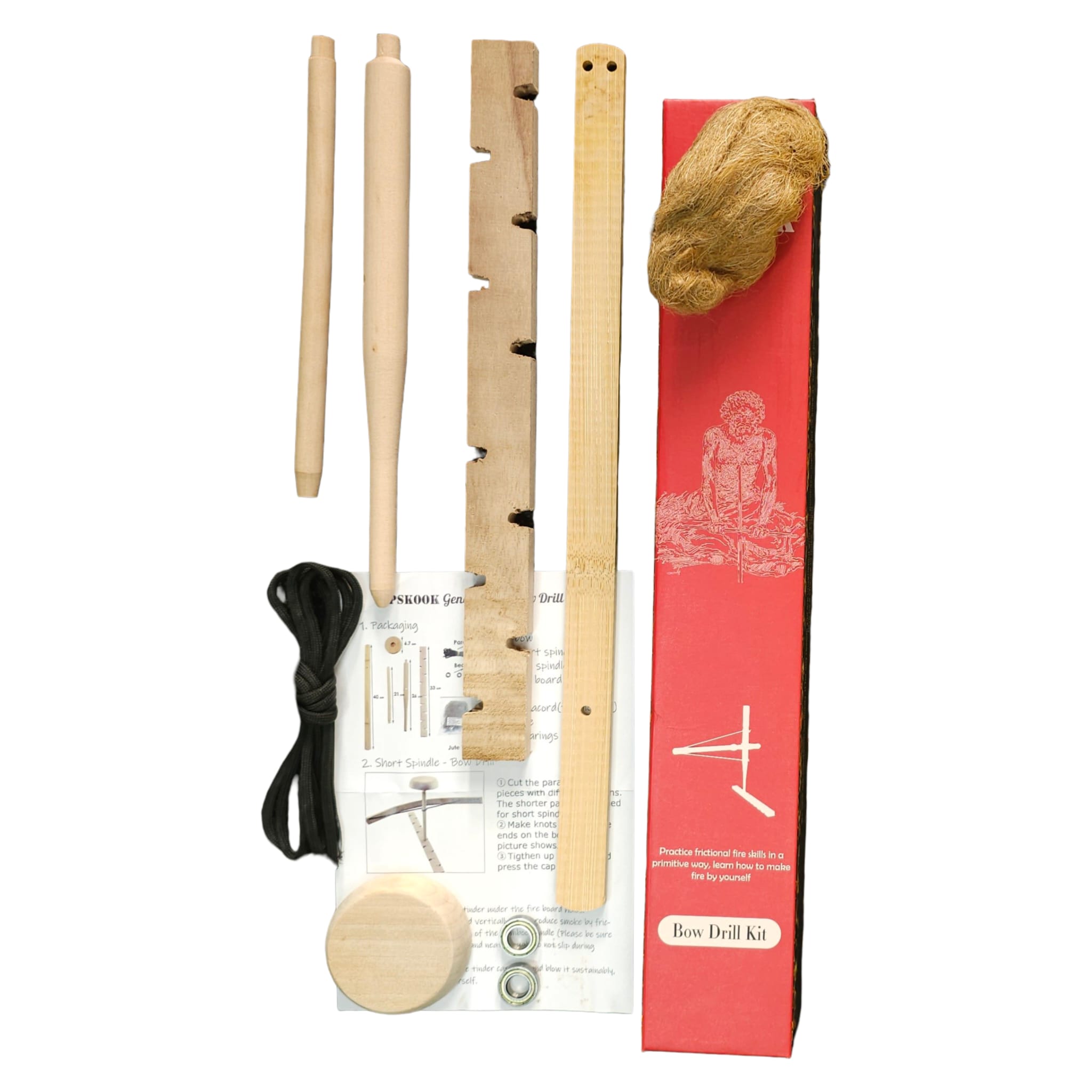 Bamboo and paulownia bow drill fire starter kit