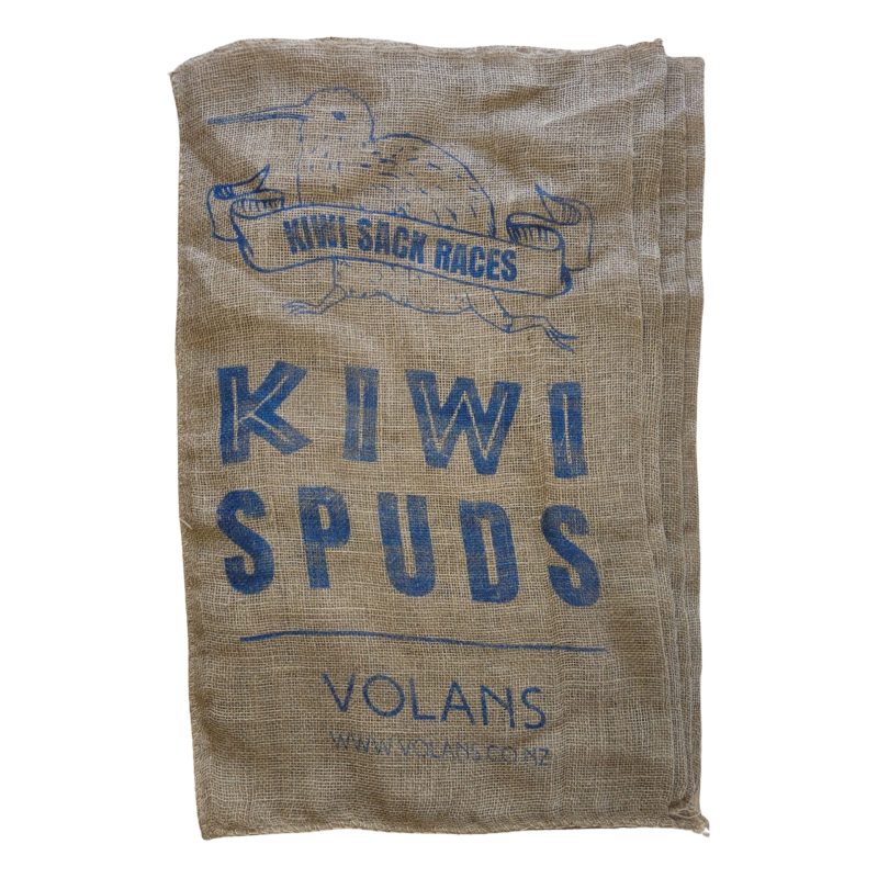 Kiwi Spuds Race Sacks – Jute Potato Sack Race Bags (60x100cm, Kiwi Theme, NZ Designed)