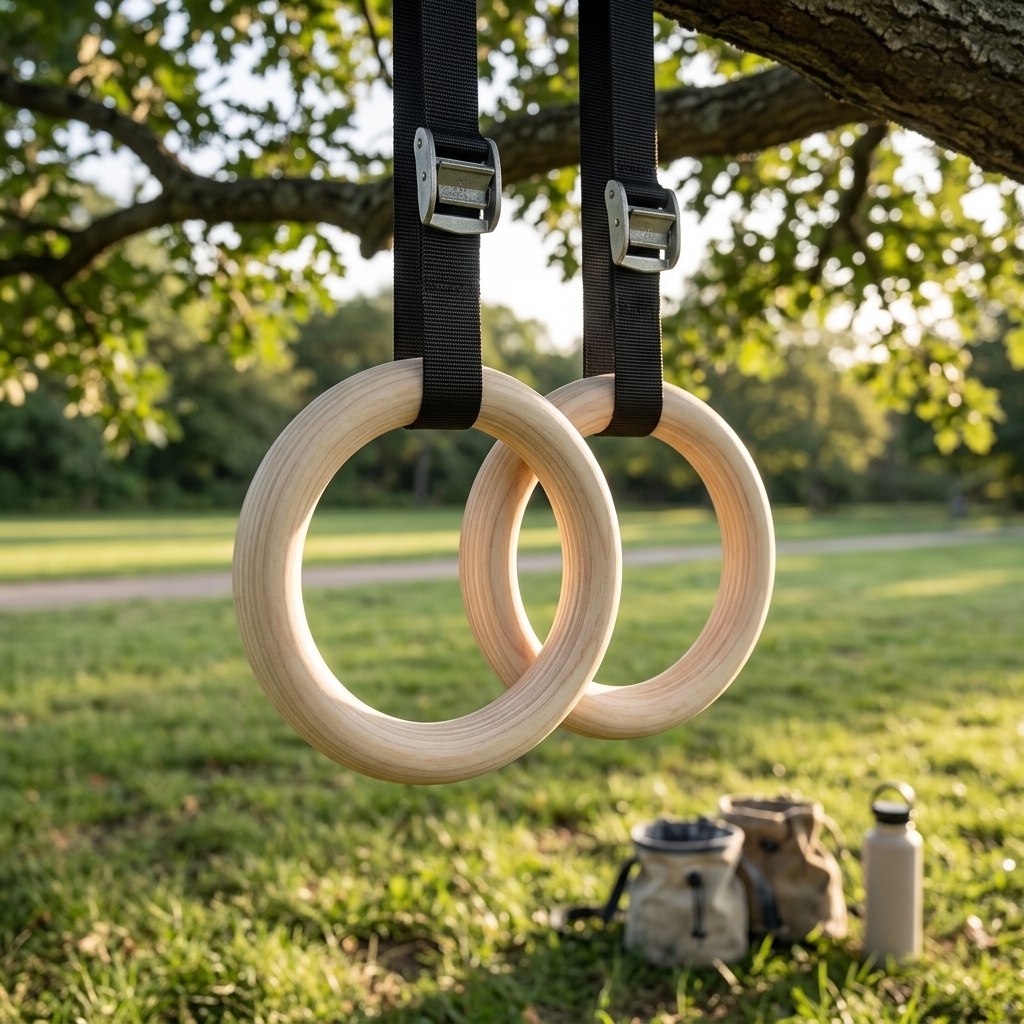 Youth Size Birch Wood Gymnastics Rings with 4.5m Quick-Adjust Numbered Straps - Image 4