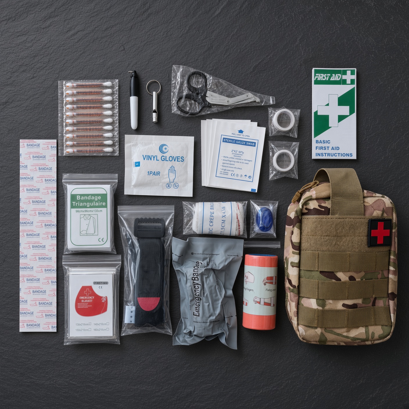 Tactical Trauma First Aid Kit with CAT Tourniquet & Israeli Bandage – Red or Camo