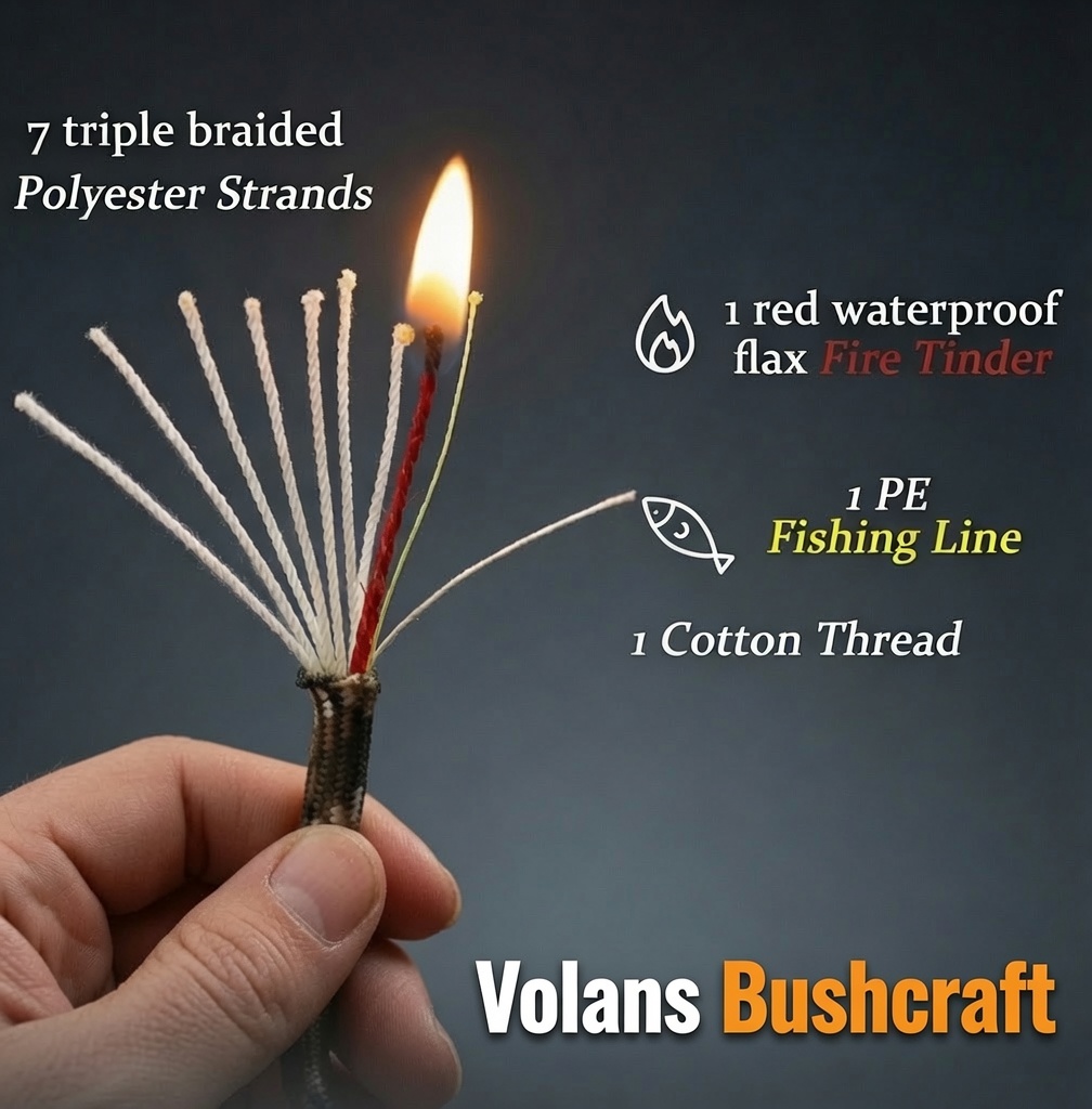 Survival Cord – Multi-Function Paracord with Fire Tinder, Fishing line & Cotton thread