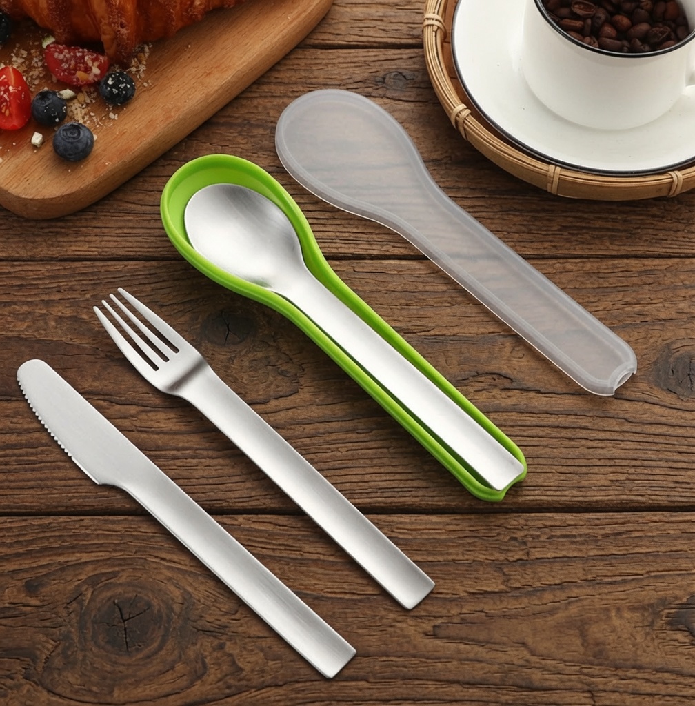3Pcs Stainless Steel Cutlery Set with Silcone case