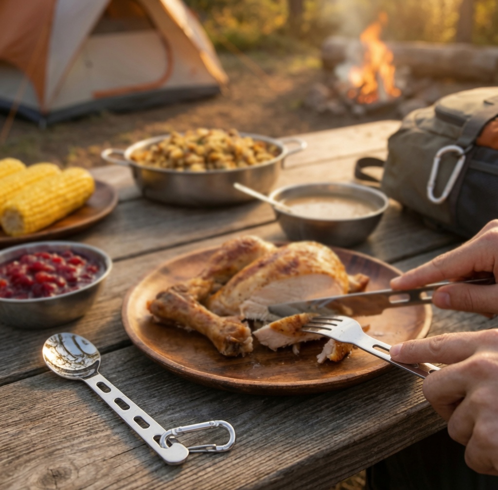 Stainless Steel Cutlery Set with Carabiner - Image 4