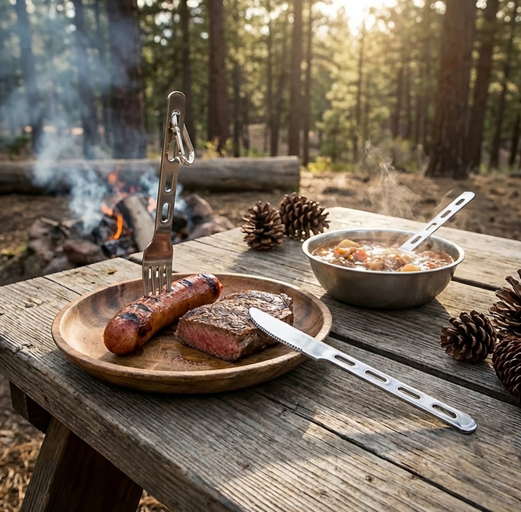Stainless Steel Cutlery Set with Carabiner - Image 3