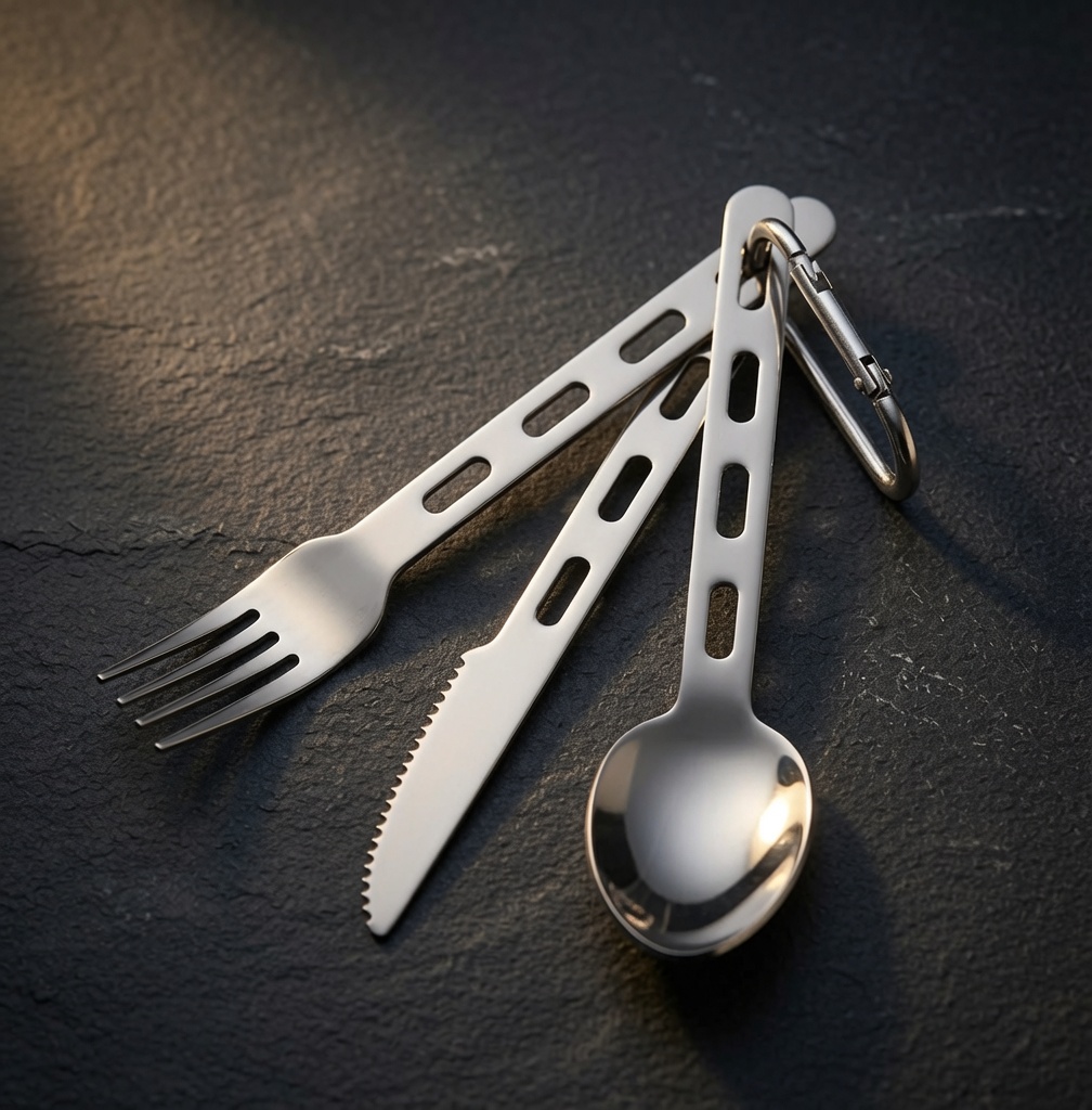 Stainless Steel Cutlery Set with Carabiner - Image 2