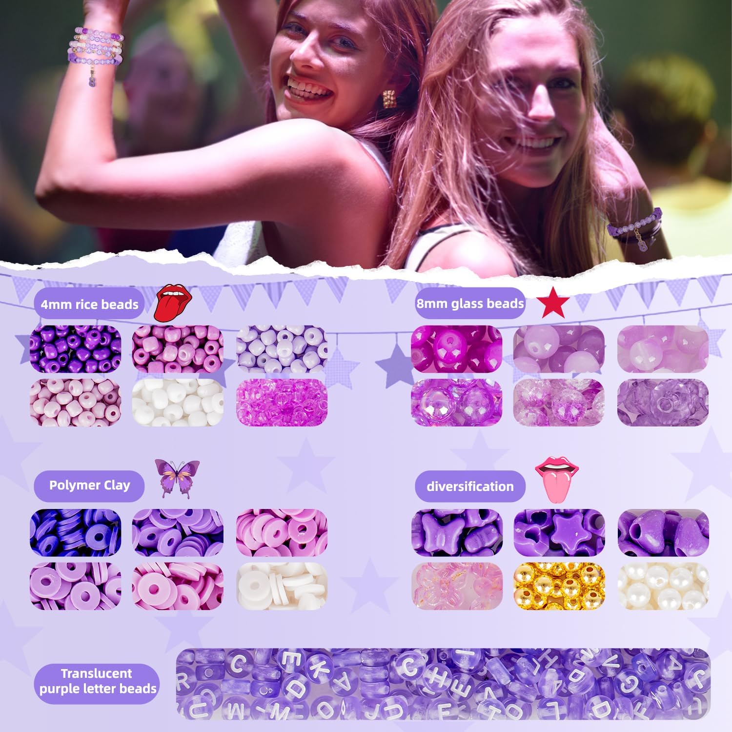 Purple Friendship Bracelet Making Kit – DIY Bead & Charm Set - Image 3