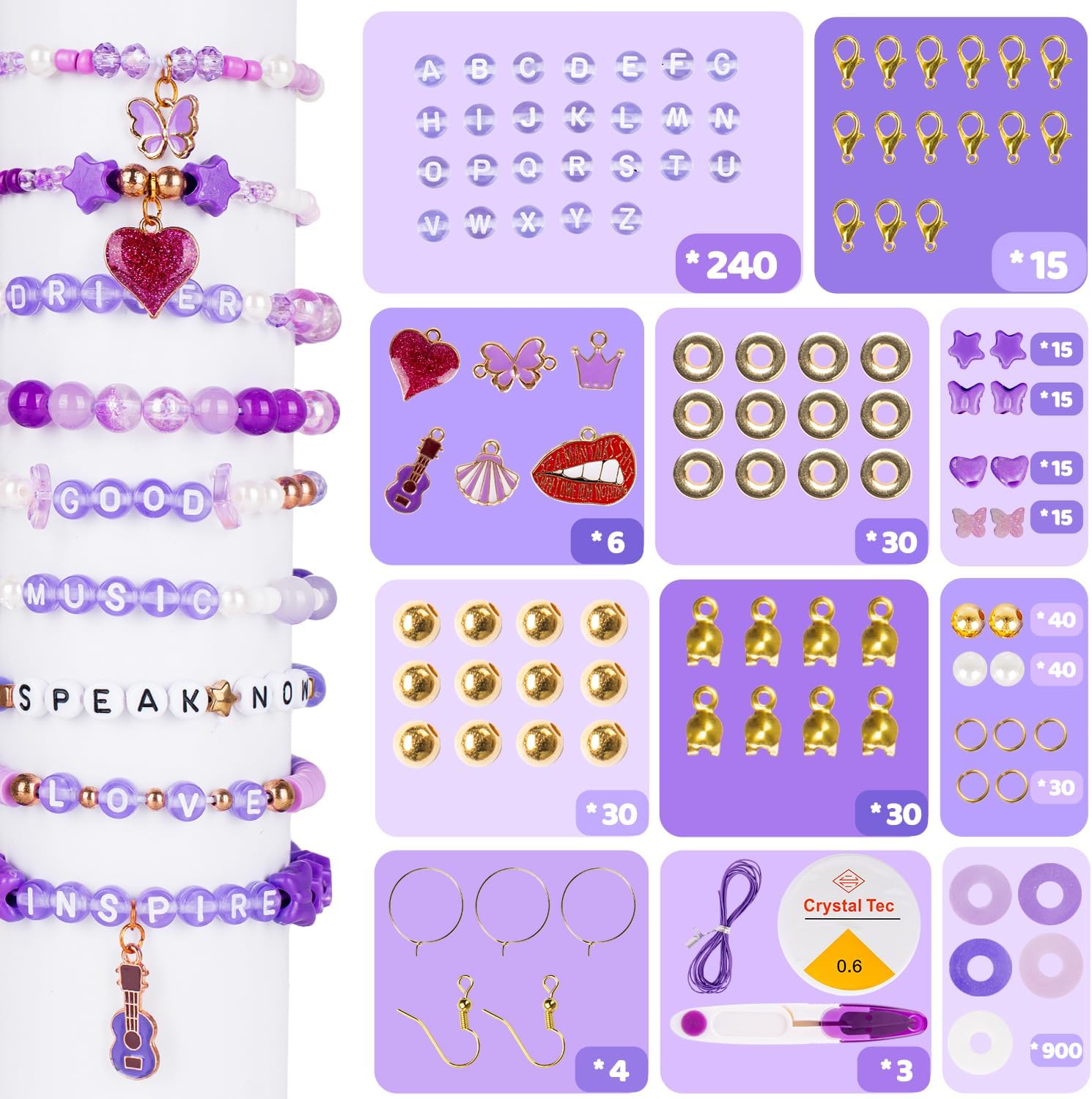 Purple Friendship Bracelet Making Kit – DIY Bead & Charm Set - Image 4