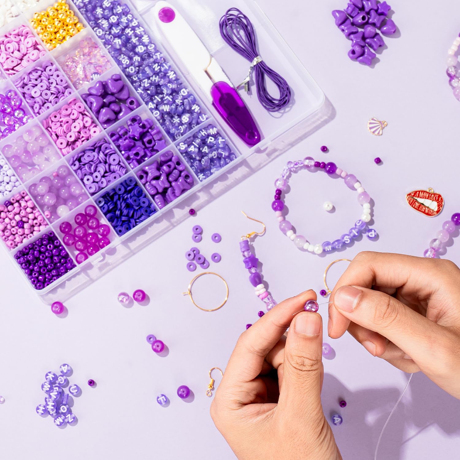 Purple Friendship Bracelet Making Kit – DIY Bead & Charm Set - Image 5