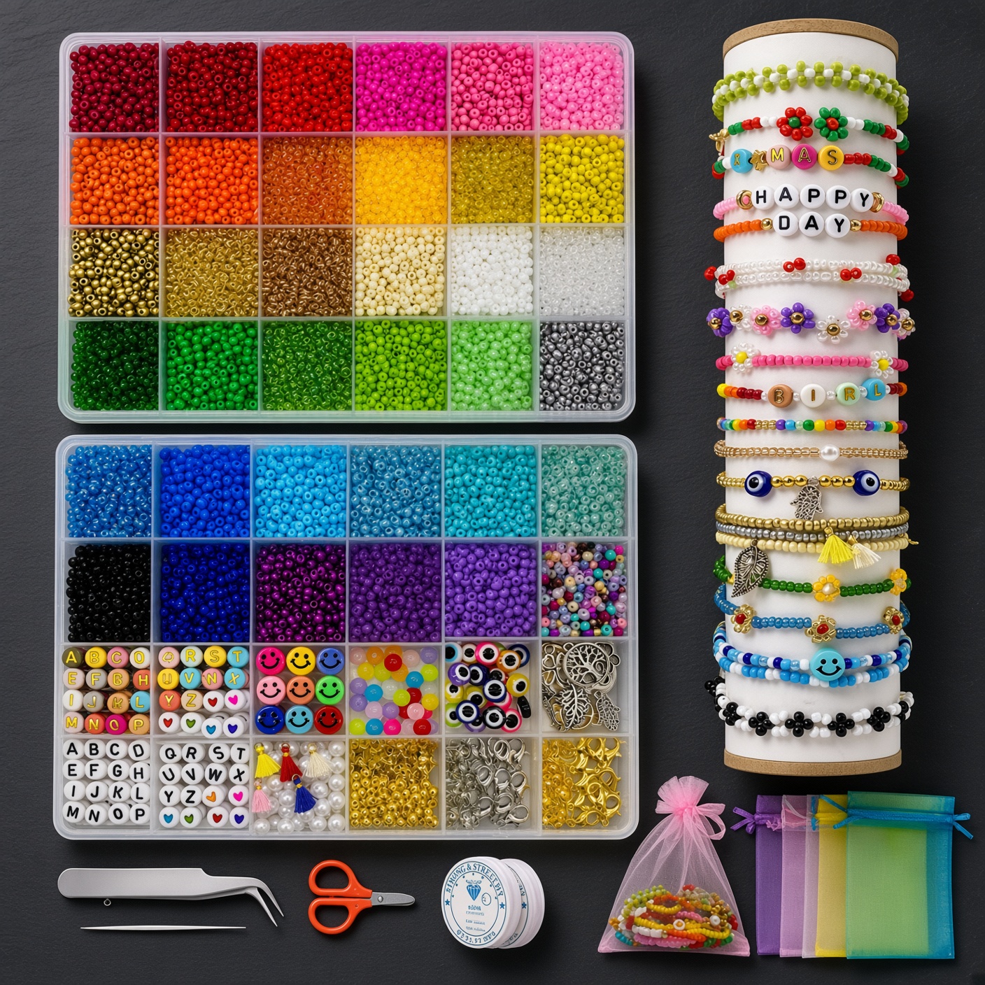 DIY Jewellery Making Kit – Seed Beads, Alphabet Letter Beads, Charms & Accessories