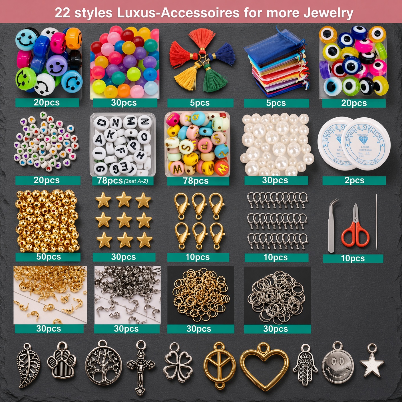 DIY Jewellery Making Kit – Seed Beads, Alphabet Letter Beads, Charms & Accessories - Image 4