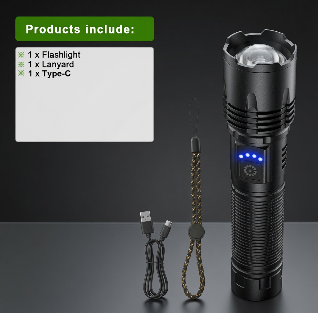 Large USB-C Rechargeable LED Torch - Image 3
