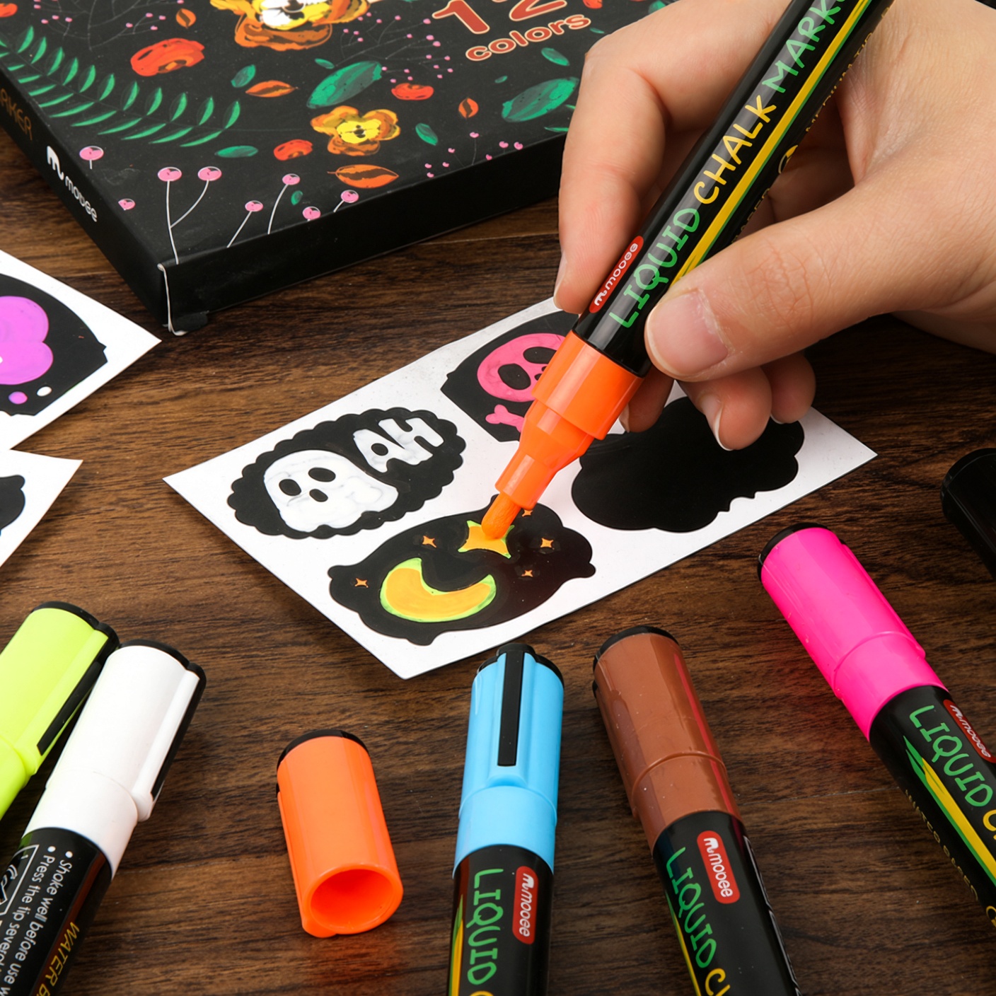 12 Colour Liquid Chalk Marker Set | Wipeable Kids Window & Board Markers - Image 4