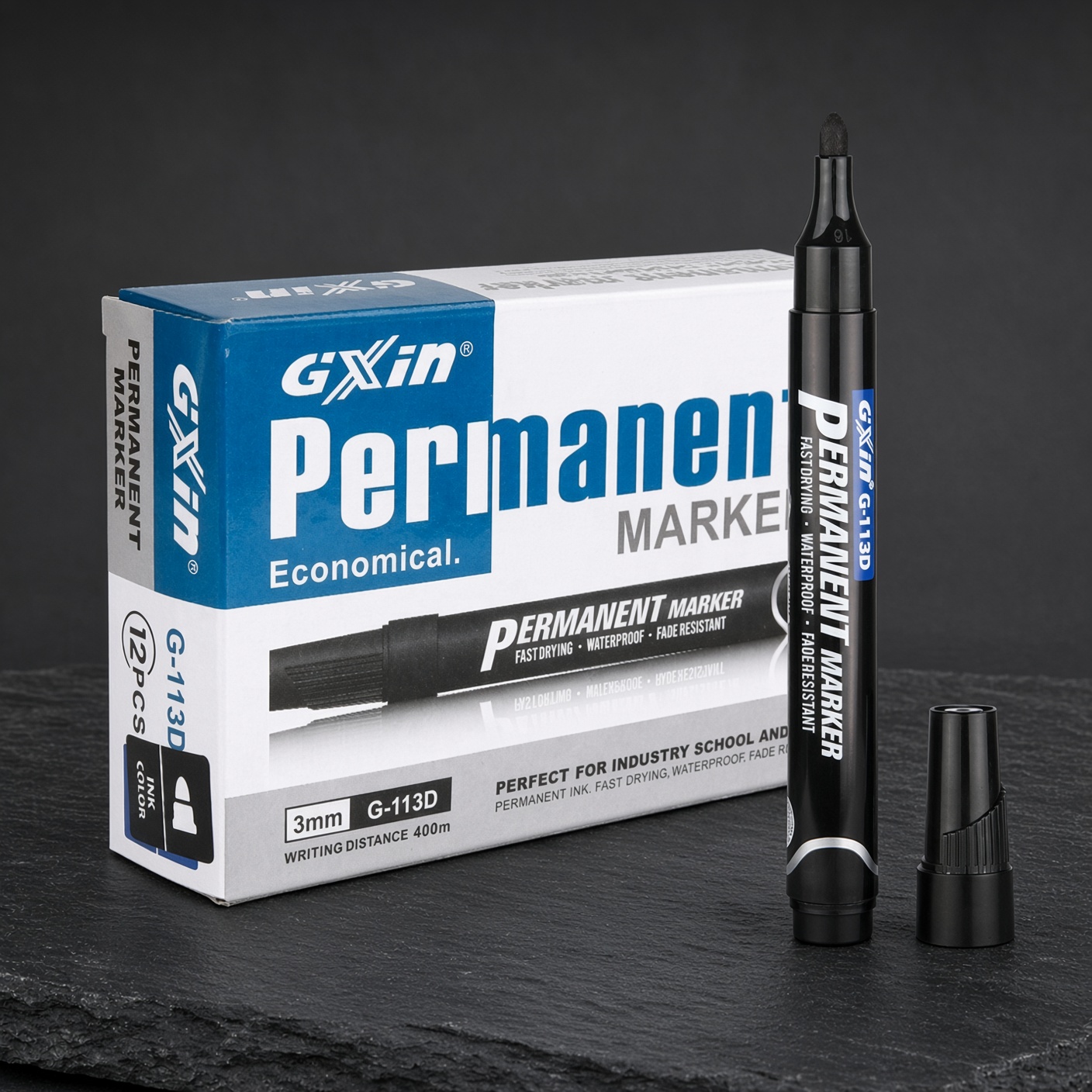 12-Pack Black Permanent Markers | 3mm Fast-Dry Waterproof Marker Set